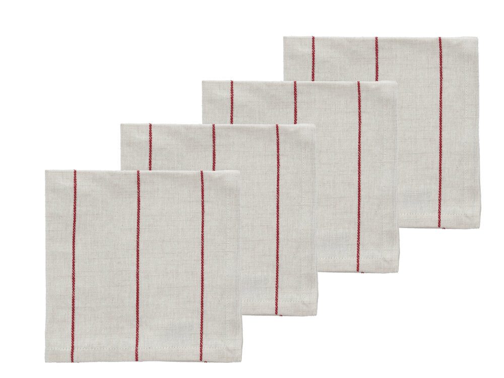Line stofserviet, Offwhite/Red - 4 stk.